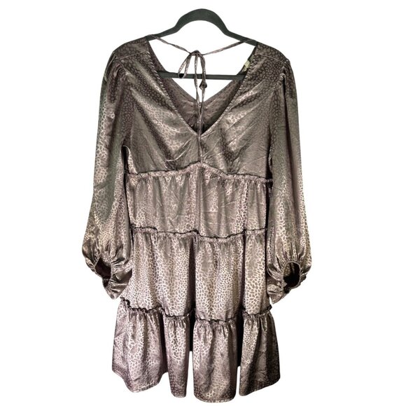 Oddi Leopard Print Tiered Babydoll Dress With Balloon Sleeves - Picture 10 of 11